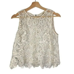Sans Souci White Metallic Sheer Lace Tank Top S